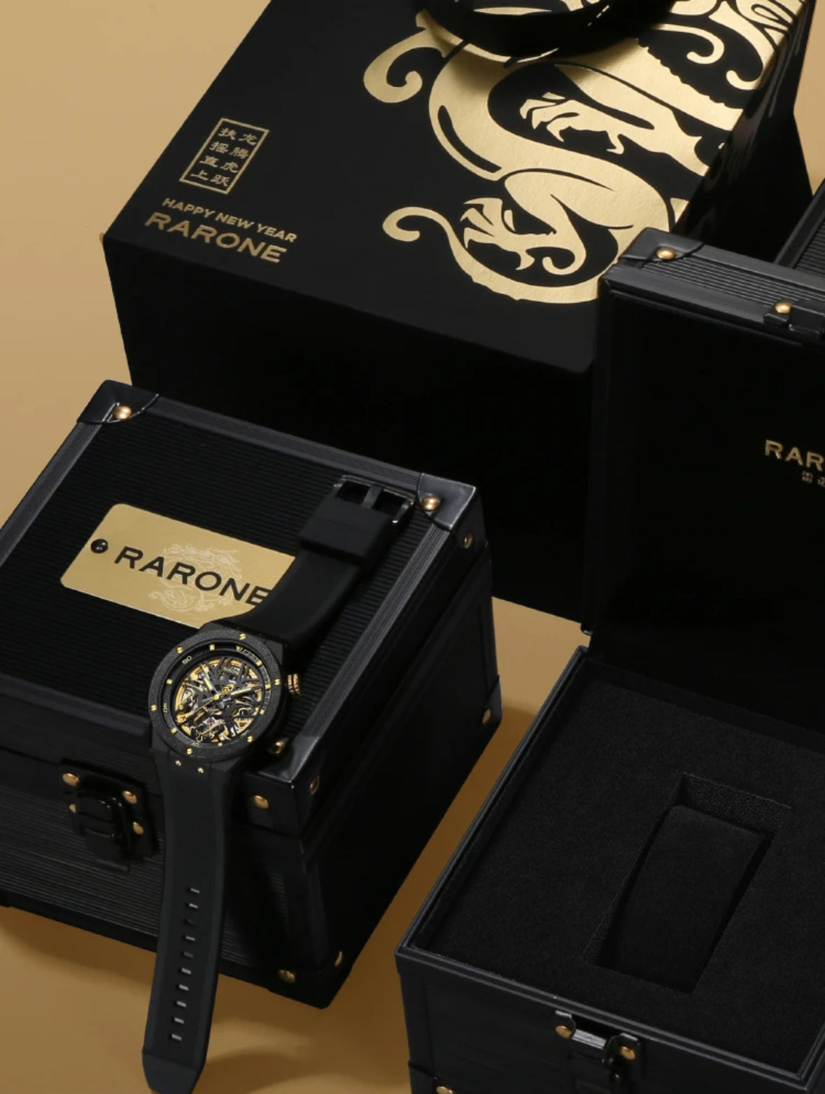 [Dragon Year limit] RARONE/ Renault Gemini Black and Gold watch mechanical watch hollow